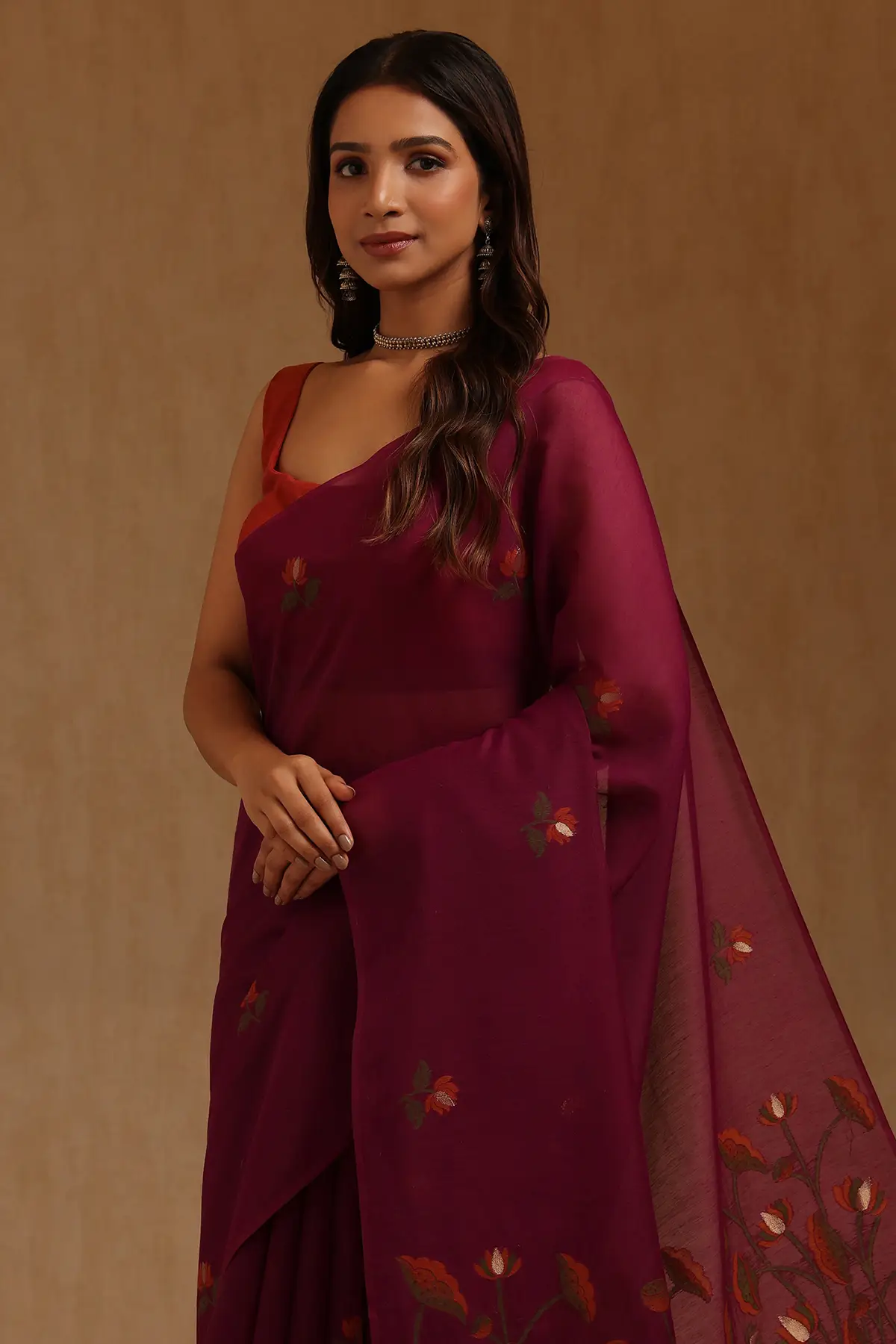 Magenta Chanderi Woven Design Saree